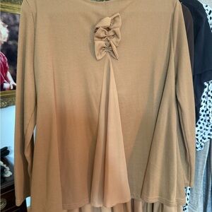 Elegant Tan Women's Top with Bow Detail